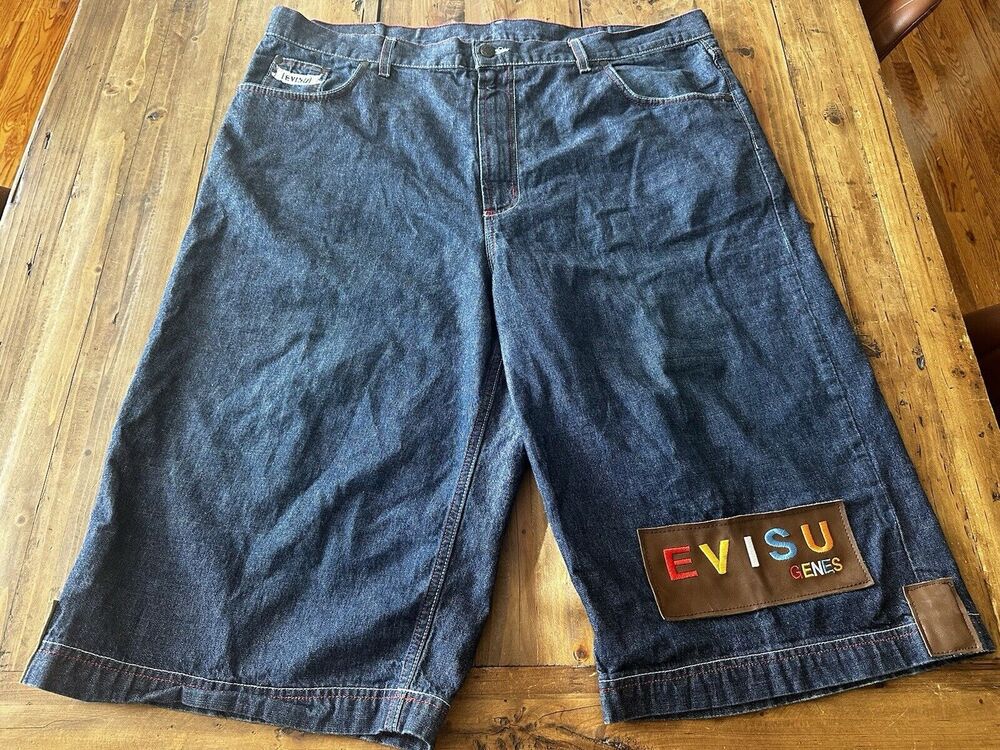 Evisu Genes Jean Denim Shorts Men’s Size 42 Vintage Y2K Jorts Grunge Baggy Skate
